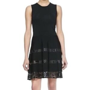 Parker Fit and Flare Faux Leather Laser Cut Black Dress, size L